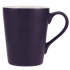 A dark purple mug with a smooth surface and a curved handle, featuring a white interior. The mug is standing upright on a plain white background.