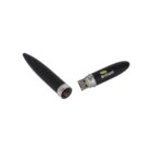 A black USB flash drive with a bullet-shaped cover on the left and the USB connector exposed on the right, featuring the word Brilliant printed on it.