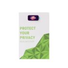 Webcam cover packaging with text Protect Your Privacy in green. Features a geometric green design in the corner and a product sample at the top showing the brand Doham.