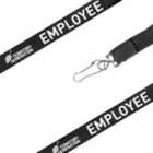 Black lanyard with EMPLOYEE and Territory Generation printed in white. It features a metal clip at the end.