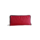 A red rectangular pencil case with a zipper, placed against a white background.