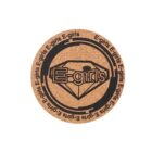 A round cork coaster with the text E-girls repeated around the edge. In the center, theres the word E-girls overlaid on a stylized diamond design.