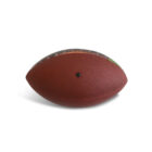 A brown leather football with a textured surface is centered on a plain white background. The football is positioned horizontally, showing its oval shape and detailed grain pattern.
