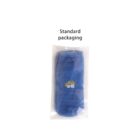 Blue folded socks with a logo in clear plastic packaging labeled Standard packaging.