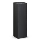 A tall, black rectangular pedestal with a simple, smooth surface.