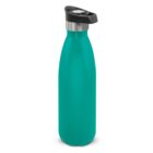 A teal stainless steel water bottle with a black and silver lid.