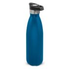 Blue stainless steel water bottle with a black lid, shown on a white background.