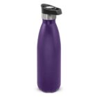 A purple stainless steel water bottle with a black lid on a white background.