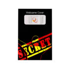 A black webcam cover package with a red and yellow SECRET text. The cover features a sliding mechanism with a circular logo and the words Webcam Cover printed above.