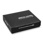 A black rectangular box with the text pierre cardin on the lid, along with a website address, RFID, and radio frequency identification protected. The box is angled slightly to show the depth.