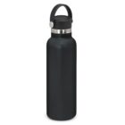 A black reusable water bottle with a handle and silver accent near the lid.