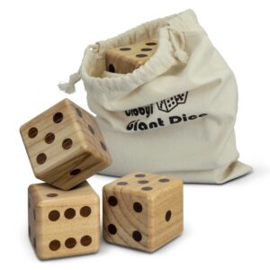 Wooden Dice in Drawstring Bag