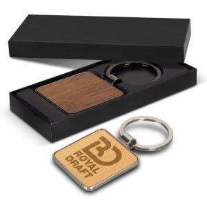 Wooden Square Metal Key Rings