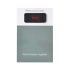 A black webcam cover with the word Zerto in red letters is displayed on a two-tone card, with the top half white and the bottom half green. The card reads Webcam Cover at the top and Were smarter together at the bottom.