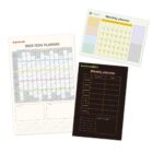 Image of three planners: a colorful 2025 yearly planner with a detailed grid, a pastel monthly planner with blocks for each day, and a dark weekly planner with sections for each day and to-do lists.