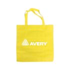 A bright yellow tote bag with the logo and word Avery printed in white. The bag has two shoulder-length handles.