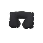 Black inflatable neck pillow with a U-shape on a white background.