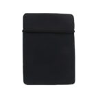 A black laptop sleeve with a flap opening is shown against a white background. The sleeve has a simple, minimalist design.