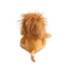 Back view of a plush lion toy with a fluffy mane and a small tail, sitting upright. The toy is light brown and positioned against a plain white background.