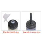 Two bottle tops: standard with cap on left, straw top without cap on right.