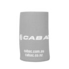A gray can cooler with the text CABAC and logos. Below, it reads cabac.com.au and cabac.co.nz in white lettering.