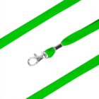 A bright green leash with a silver metal clasp is shown. The leash has a smooth, woven texture and the clasp is securely attached, ready for use. The vibrant color contrasts with the plain white background.