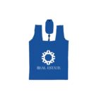 A blue tote bag with white logo featuring a star-shaped design and the text REAL ESTATE below it. The bag has a small attached pouch at the top for easy storage.