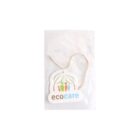 Eco-friendly air freshener packaged in a clear plastic wrapper. The freshener is shaped like a leaf and features the text ecocare with a logo of three colorful figures beneath two green leaves. A string is attached for hanging.