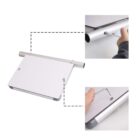 A silver wall-mounted clipboard is shown in three views. The main image shows the clipboard in full. Two inset images detail the attachment process using an Allen wrench to secure the clipboard to a cylindrical mount.