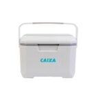 A white ice cooler box with a handle, featuring the word CAIXA in blue on the front. The box has a rectangular shape and appears to be portable.