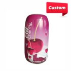 Inflatable can designed to resemble a cherry-flavored soda with a pink background, featuring large red cherries. A red speech bubble with Custom is in the upper right corner.