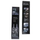 Two black boxes standing upright, each featuring images and labels of wine tools, including a waiters corkscrew, foil cutter, wine collar, wine stopper, and wine pourer. The boxes are designed to resemble wine bottles.