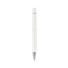 A sleek, white ballpoint pen with a silver tip and accents, shown against a plain white background.