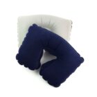 Two inflatable neck pillows, one navy and one grey, on a white background.