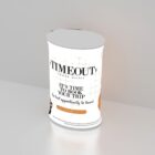 A display stand on a light surface with the text TIMEOUT Travel Agency and Its time to book your trip. The best opportunity to travel printed on it. There is a gold section with Call now at followed by phone number placeholders.