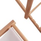 Wooden furniture with light beige fabric, viewed from above at an angle.