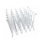 Collapsible metal scissor frame structure with interlocking metal rods, resembling an expandable framework, set against a plain white background.