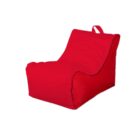 A red bean bag chair with a high backrest and a handle on top for easy carrying. The design is simple and modern, with a smooth, soft fabric surface.
