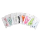 A row of eight USB personal fans in various colors, including pink, light blue, black, orange, green, dark blue, and white. Each fan is packaged in clear plastic bags.