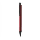 A sleek, metallic red pen with a black clip and a black grip section. The pen has a modern design and retractable tip, suitable for writing. The background is white.