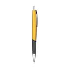 A yellow and black retractable ballpoint pen with a silver tip and clip, shown against a plain white background.