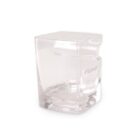 A transparent, rectangular glass with a notched design on one side, featuring the brand name FLINE etched on the surface. The glass is set against a plain white background.