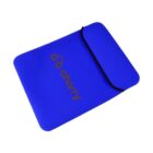 A blue sleeve designed to hold a laptop or tablet, featuring the word chony in orange text on the front. The sleeve has a black trim along the flap closure.