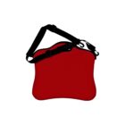 A red, soft-shaped tote bag with a black adjustable shoulder strap. The bag is set against a plain white background.