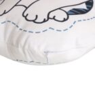 Close-up of a pillow with a zipper partially visible. The pillow features a design with black outlines of a cartoon animal, possibly a cat or tiger, on a white background. The edge shows stitching detail.