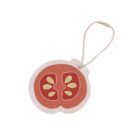 Round tomato-shaped air freshener with red color and green seed patterns, featuring a white string loop for hanging.