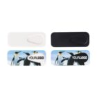 Four webcam covers: two plain (one white, one black) and two with penguin images and the text YOUR LOGO.