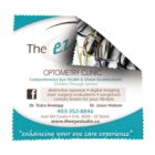 An advertisement for The Eye Studio optometry clinic featuring contact information, services like digital imaging and laser surgery, and decorative eyeglasses. The text reads enhancing your eye care experience.