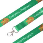 Green lanyard with Evergreen Program text and tree design. Features a silver swivel hook at the end.
