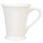 A white ceramic mug with a flared top and a curved handle, set against a plain white background.
